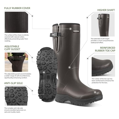 Image of Men's Waterproof Rubber Boots - 6mm Neoprene, 15 inch Shaft, Dual-Sole Anti-Fatigue Rain & Mud Boots for Farm & Wet Work, Fishing, Irrigation - Lightweight Soft Toe