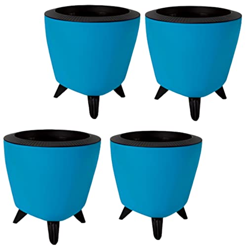 Image of Garden Art (Pack of 4 Indoor Outdoor Self Watering Planter Home Living Room Office Tabletop Decorative Plastic Flower Pot 5.1 Inch (Blue, 4) PPLAB