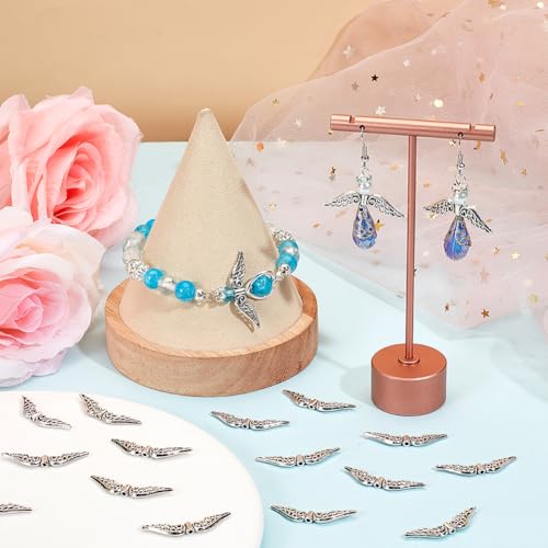 SUNNYCLUE 1 Box 120Pcs Angel Wing Beads Silver Wing Spacer Bead Bulk Alloy Tibetan Style Fairy Retro Vintage Small Wing Charm Beads for jewellery Making Supplies DIY Keychain Beadable Handmade Crafts - Image 4