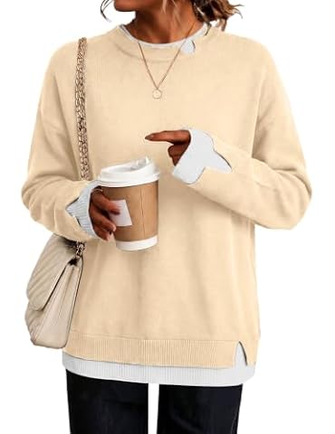 LOMON Womens Sweaters Cozy Long Sleeve Pullover Tops Faux Layered Sweaters — $26.99 (31% off)