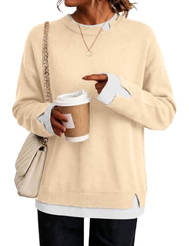 LOMON LOMON Womens Sweaters Cozy Long Sleeve Pullover Tops Faux Layered Sweaters