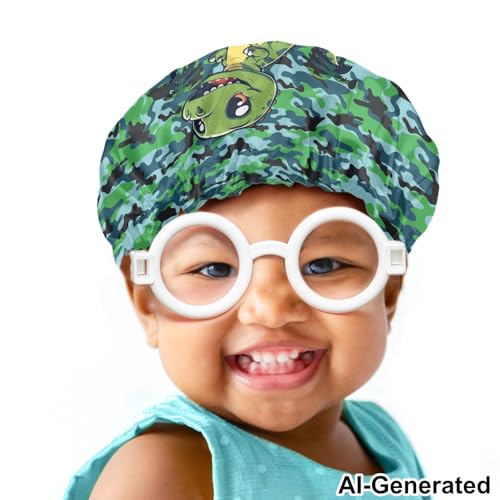 Image of Kids Satin Bonnet Satin Sleep Cap Elastic Band Hat Night Sleeping Head Hair Cover Comfortable Sleeping Beanie Toddler Children Baby Daily Casual Headwear Green Dinosaur Print