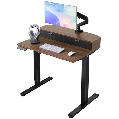 HUANUO Höhenverstellbarer Schreibtisch 80x53 cm mit Schubladen, kompatible C-Klemme-Halterung, Schreibtisch Höhenverstellbar mit 4 Gedächtnis-Höheneintellungen