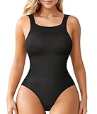 Irisnaya Seamless Shapewear Tummy Control Bodysuit Sleeveless Round Neck Body Shaper Cami Jumpsuit Tank Top One Piece Leotard (X-Large, Black)