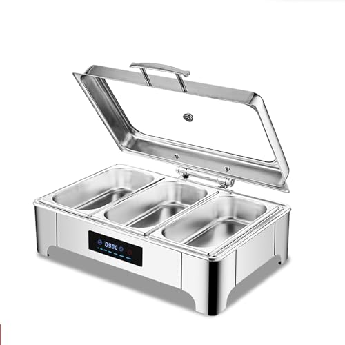 Calentador de alimentos para bufé con vidrio visual y mango de acero inoxidable, platos de temperatura ajustable para fiestas, bodas, banquetes y hoteles