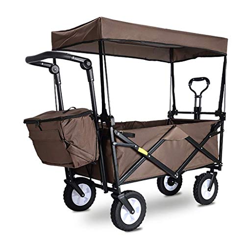 Carro plegable para jardín con toldo, carrito portátil multiusos para compras al aire libre y camping, carga máxima 80 kg, 4 ruedas neumáticas miniatura 1