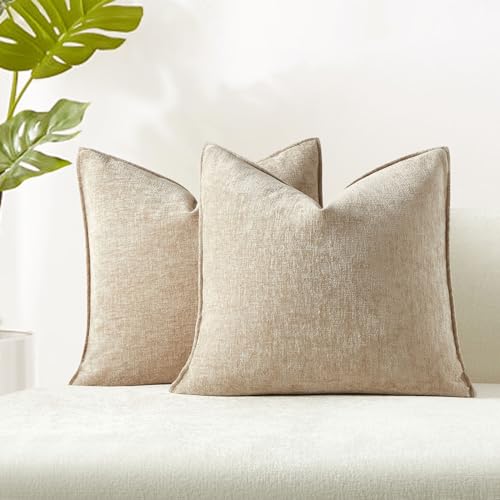 JUSPURBET Beige Chenille Throw Pillow Covers 18x18 inch Set of 2 ...