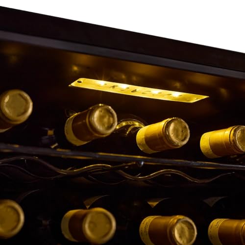 Image of Wine Enthusiast 33-Bottle Compressor Wine Cooler w /Upright Bottle Storage - Freestanding 3.3 Cu. Ft. Wine Refrigerator, LED Digital Control Panel, Energy-Efficient Cooling of 41-64F