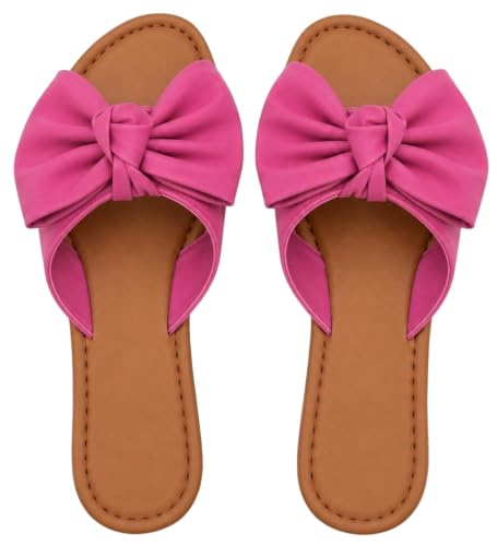 Image of Tiara Women's Bow Sandals, Slip On Flat Slides with Bow Detail | Cute Summer Sandals, Cushioned for All-Day Comfort - Great for Beach, Vacation & Everyday Wear