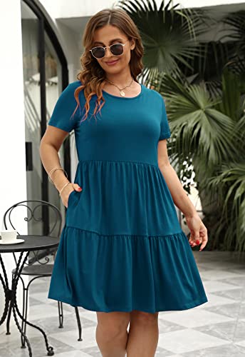 Image of Nemidor Women Plus Size Casual Ruffle Dress Swing Midi Pocket