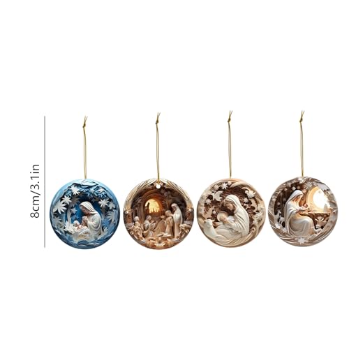 4 PCS Nativity Scene Christmas Tree Ornaments, Acrylic Religious Relief - image 2