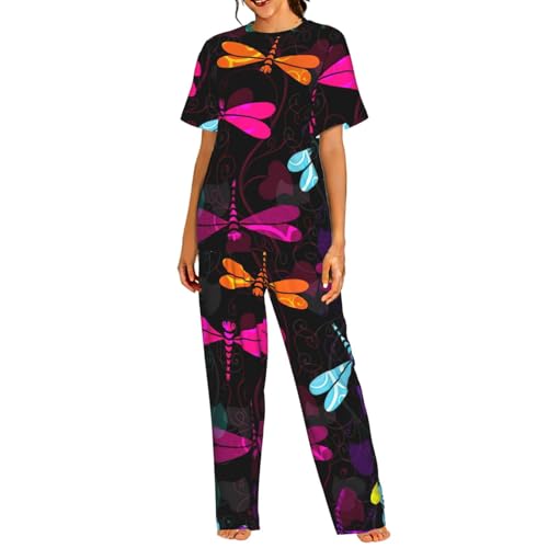 Pyjama court femme libellule en textile fluide haut de gamme