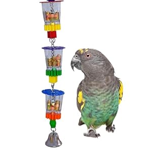 Super Bird Creations SB632 Foraging Bottom’s Up Bird Toy with Clear Acrylic Cups, Medium/Large Bird Size, 18” x 2.5”