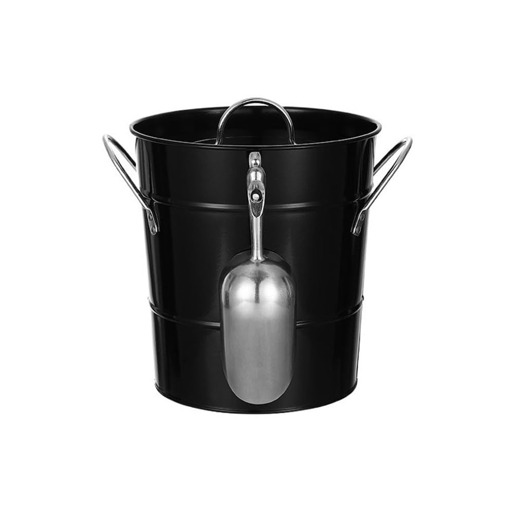 Portabilidad Cubo de hielo acero inoxidable con tapa portátil(Negro)