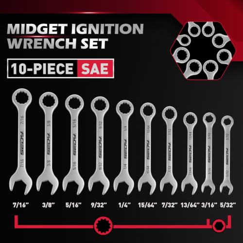 Image of Premium Midget Wrench Set - 22-Piece Mini Combination Wrench Set Metric & SAE Ignition Wrench Sets 4-10mm & 5 /32'' to 7 /16'' Lightweight Small Carry Pouch