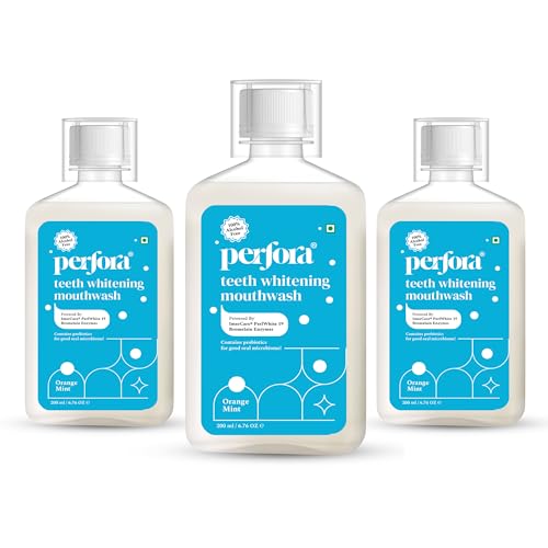 Image of Perfora Teeth Whitening Mouthwash - 200ml X 3 | Alcohol-Free Mouth Wash Liquid With ImerCare PerlWhite 19 & Hyaluronic Acid | Freshens Breath & Removes Germs | Mouthwash For Oral Care - Pack Of 3