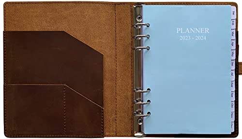 2023-2024 Academic Planner - A5 Genuine Leather Binder Planner For Men And Women, Inner Pockets And Pen Holder, Refillable, 7"X9" #TOP4