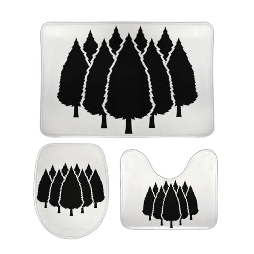 QAZPL Nuansexi Bathroom Rug Sets Forest Trees Symbol Christmas Bath Toilet Rugs Set 3 Piece Anti Slip U-Shape Contour Toilet Mat Coral Velvet Absorbent Machine Washable Bathroom Toilet Decor