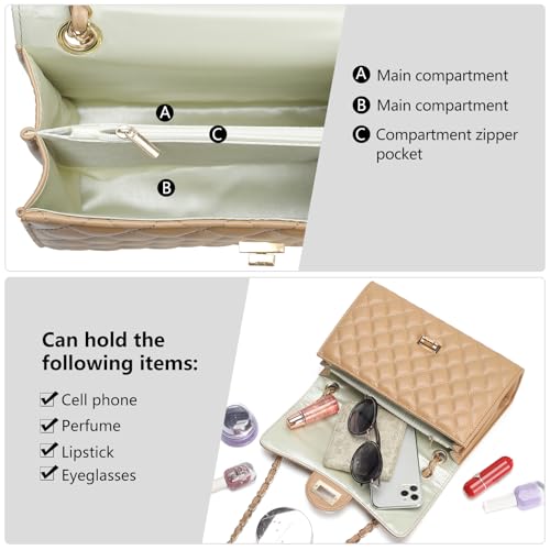 Image of Quilted Leather Crossbody Bags for Women Trendy Ladies Shoulder Purse Satchel HandBag with Chain Strap