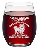 Lerime66 Funny Pomeranian Dog Engraved Stemless Wine Glass - A Wise Woman Once Said Wine Glass Gift For Women Who Love Pomeranians On Birthday And Mother's Day