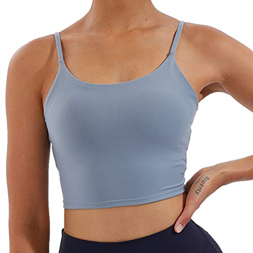 Image of Women's Strappy Stretch Sports Bra Longline Yoga Tank Top Fitness Bra Workout Camisole Crop Tops for Teen Girl