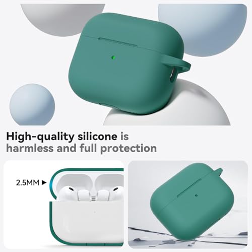 Image of Meyaar for AirPods Pro 3 Case 2025 with Cleaner Kit,Soft Silicone Protective Cases for Apple AirPods Pro 3rd Generation Case for Women Men,AirPod Pro 3 Cases Cover with Keychain(Pine Green)