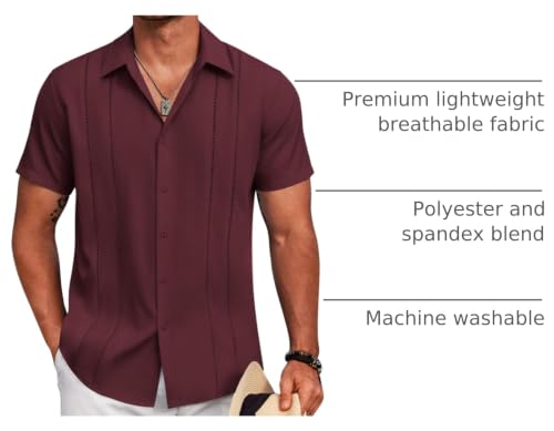 Image of COOFANDY Mens Cuban Guayabera Shirt Short Sleeve Button Down Shirts Summer Beach Vacation Shirts