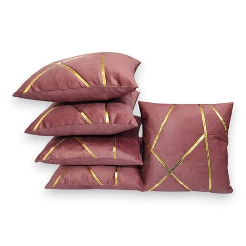 Image of Zikrak Besur Gold Stripe On Velvet|Pack of 5 Cushion Cover|for Home Decoration|Living Room Decor|Hotel Premeuim Qulaity Cushion Cover|Exclusive ON Amazon (Dusty-Pink, 18 X 18 INCH(45 X 45 CM))