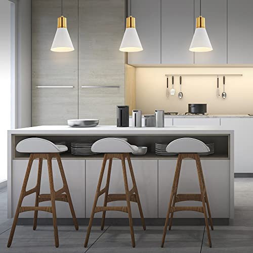 Image of JONATHAN Y Apollo Mid-Century 1-Light Pendant 6 inch, White /Brass Gold | Modern, Adjustable Height, Metal Cone Shade, Kitchen Island, Hallway, UL Listed, Slope-Compatible, LED Bulb Included