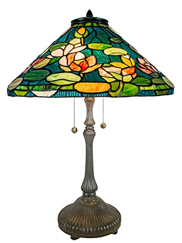 Dale Tiffany Reproduction Tiffany Table Lamp 25' Tall Huntington Fieldstone Bronze Finish Metal Base Handcrafted Art Glass Shade for Home Décor, Living Room, Bed Room and Office
