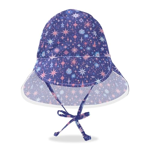 Toddler Boy Girl Beach Hats Baby Boys Bucket Hats Baby Girls' Sun Protection Neck Flap Traveling Swim Hat Blue Pink Merry Christmas Stars