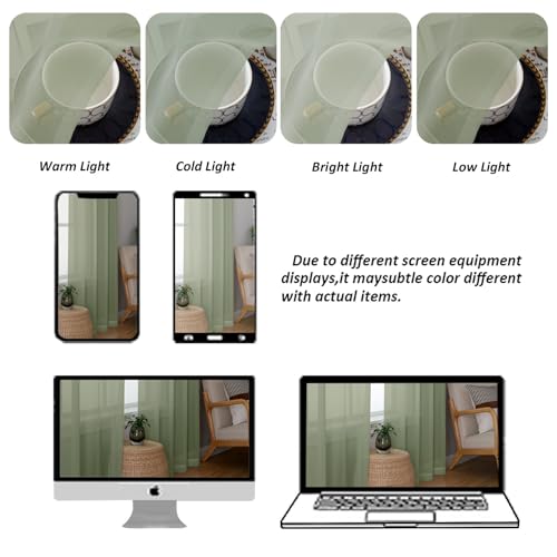 Image of Chyhomenyc Extra Long Sage Green Sheer Curtains 144 inch 2 Panels, Translucent Backdrop Window Scarf Drapes for Canopy Bed /Wedding /Living Room /Anniversary, 12FT Length, Each 59Wx144L in, 2PCS