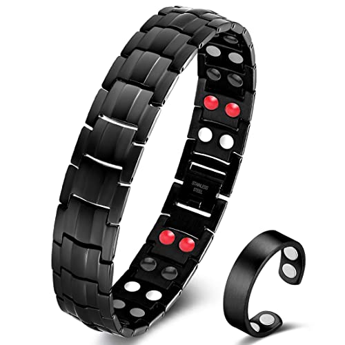 Vicmag Magnetarmband Herren Titanstahl-Magnetarmband Doppelreihige Ultra-Stärke-Magnete mit Einstellwerkzeug und Geschenkbox (Schwarz 4 Elemente)