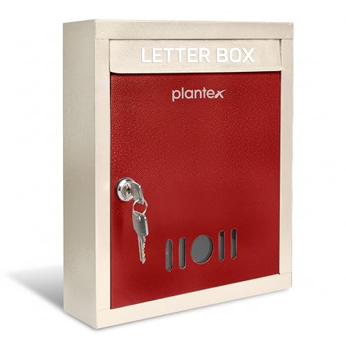 Image of Plantex Wall Mount A4 Size Letter Box - Mail Box /Letter Box for Home gate with Key Lock (Red & Ivory)