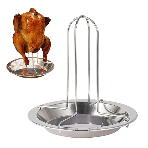 JIANWEI Chicken Roaster Rack, Stainless Steel Vertical Chicken Roasting Rack Stand with Roasting Pan, Poultry Turkey Roaster Cooker Grilling Accessories for Grilling Baking Smoking(Silver)