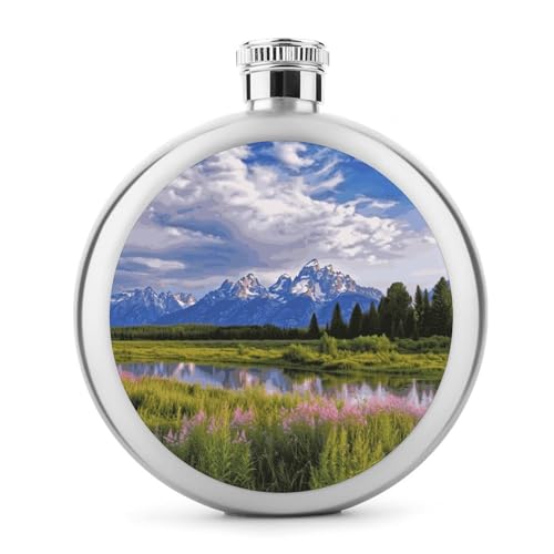 Stainless Steel Wine Bottle Liquor Container Grand Teton National Park Print Leak Proof Hip Flask Durable for Camping Hiking Travel Festivals