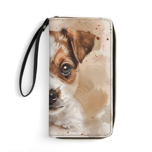 Womens Leather Wallets Splashes And Polka Dots Wallet for Women Large Capacity Card Phone Holder Ladies Purse with Wriststrap