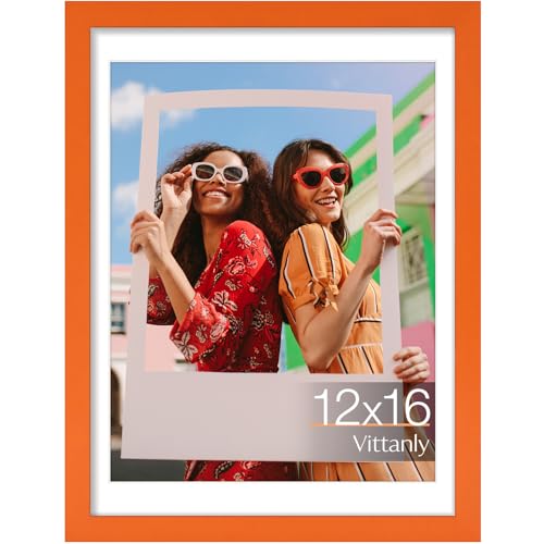 Vittanly 12x16 Picture Frame, Matted for 11x14 Photos, Orange