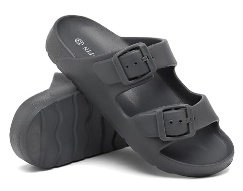 Image of INMINPIN Boys Girls Double Buckle Slide Sandals Comfort Beach Pool Shower Slippers Adjustable Indoor Outdoor Little Kid /Big Kid
