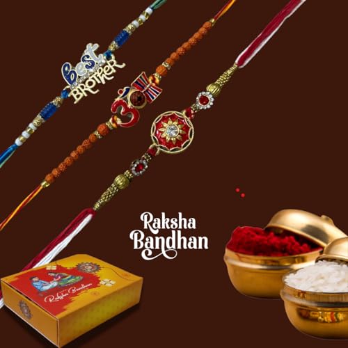 Image of inchPremium Rakhi for Brother | Handcrafted Raksha Bandhan Rakhi Bracelet for Bhaiya | Designer Traditional Rakhi Thread with Roli Chawal & Greeting Card | Rakhi Gift for Adults inch
