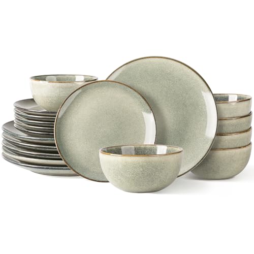 Image of AmorArc Ceramic Dinnerware Sets for 6, 18 Pieces Handpainted Plates and Bowls Set, Scratch Resistant Stoneware Dishes Set, Dishwasher & Microwave Safe, Reactive Glaze