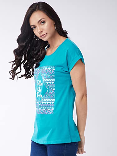 Image of Modeve Women Printed Cotton Blend Half Sleeve Round Neck T-Shirt for Summer