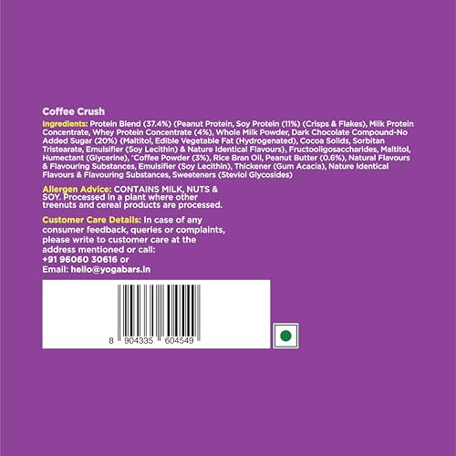 Image of Yogabar Power Up 20g Protein Bar (5 Bars, Coffee Rush, No Added Sugar) | Least Net Carbs | Zero Added Sugar Protein Bars | High Protein Blend - Whey Protein Concentrate, Isolate, Peanuts & Soy | Healthy Protein Snacks