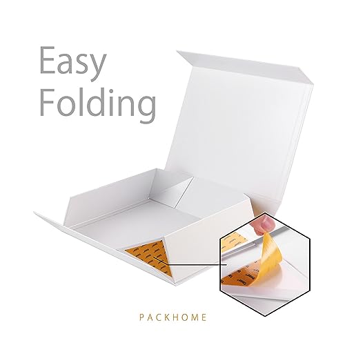 PACKHOME Gift Box 13x9.7x3.4 Inches, Large Gift Box with Lid, Sturdy Shirt Box with Magnetic Lid for Wrapping Gifts (Glossy Metallic White) - Thumbnail 5