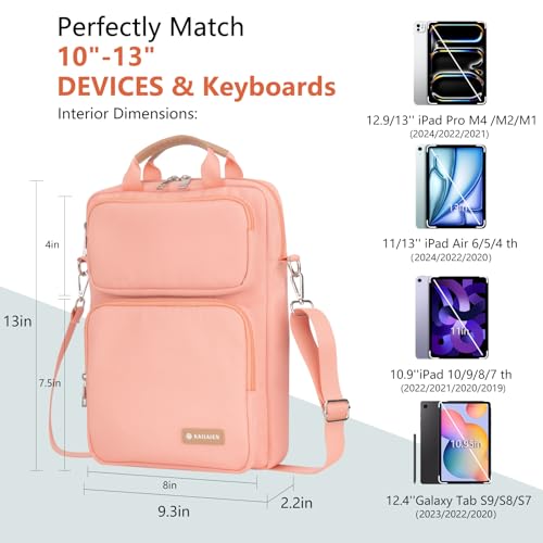 Image of 10-13 Inch Tablet Sleeve Bag, Ipad Bag for 13 In /11 in New iPad Pro M4 & 13 in Air M2 2024,iPad Pro 12.9 M2&M1,Ipad 10.9,Galaxy Tab S8+ /S9+ 12.4,with Removable Shoulder Strap (Pink)