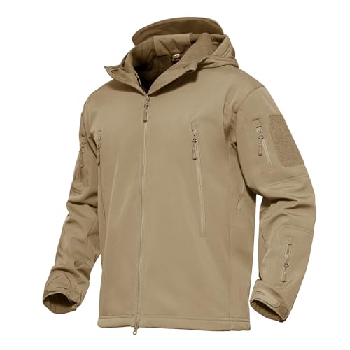 KEFITEVD Men Autumn Winter Mens Fishing Rain Hunting Shell Jacket Ski Fleece Coat, Khaki, XXL