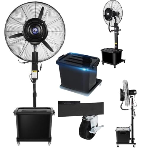 Ventilador Nebulizador Industrial de Pie para Exteriores, 3 Velocidades, 3 Niveles de Nebulización Ajustable | Oscilación 90° Cabezal Inclinable 45°, Ideal para Jardines, Terrazas y Obras(65cm/26in)