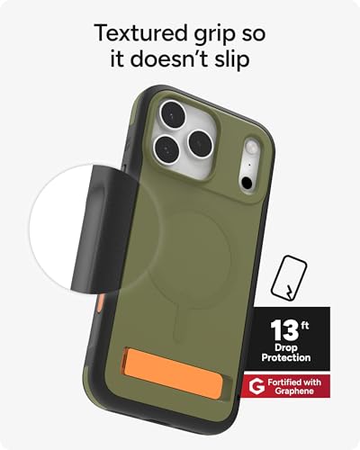 Image of ZAGG Sedona Snap Case with Kickstand for iPhone 17 Pro Max - Green Sea Kelp, Drop Protection (13ft /4m), Multi-Layer Protection, with Camera Button, MagSafe Phone Case with Impact-Absorbing Bumpers