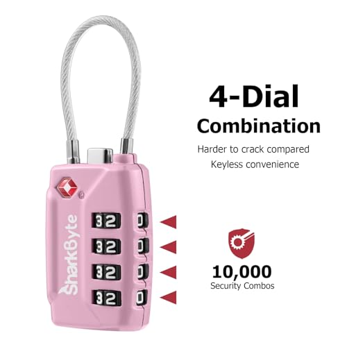 SharkByte TSA Approved Suitcase Locks - 4-Dial Security Travel Combination Padlock, Flexible Cable Wire Travel Lock for Suitcases, Luggage locks, Case Travel Bag Gym Locker Code Small PadLock (4 Pack) - Image 6