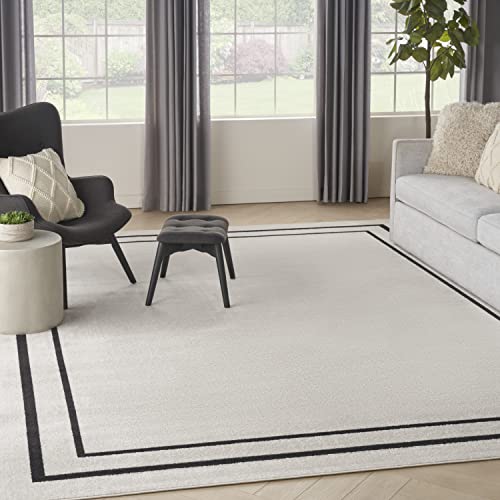 Nourison Home Essentials Indoor/Outdoor Solid Bordered Ivory/Black 8' x 10' Area Rug, Easy Cleaning, Non Shedding, Bed Room, Living Room, Dining Room, Backyard, Deck, Patio (8x10)
